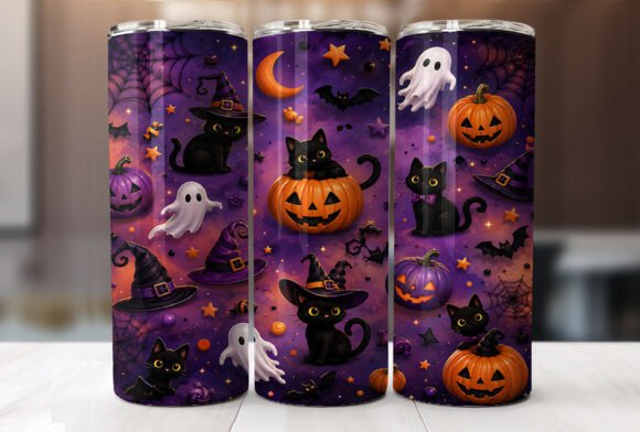 Sublimation 20oz- Halloween-Black-Cat-Pumpkin