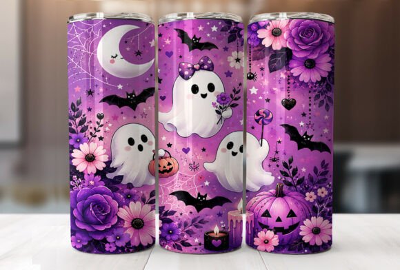 Sublimation 20oz Purple-Ghost-Floral-Halloween-Tumbler